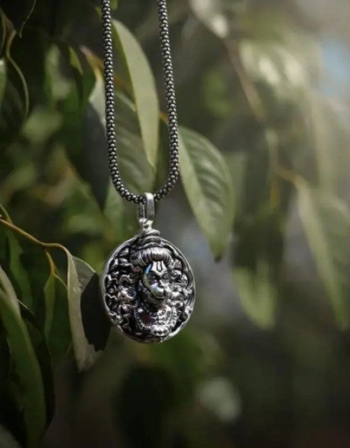 Silver Chain with Hanuman Pendant Rhodium, Black Silver Stainless Steel, Alloy Locket